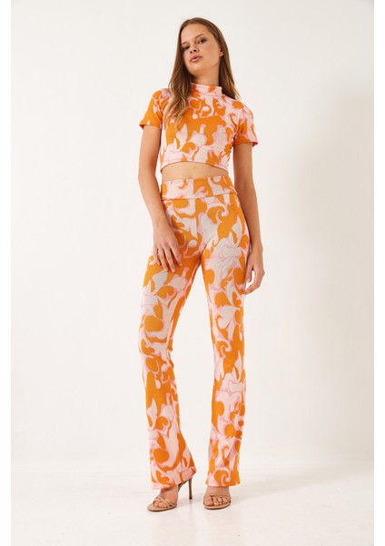 Kadın Yarım Balıkçı Yaka Kısa Kollu Crop Beli Lastikli Pantolonlu Alt-Üst Takım fiyatları