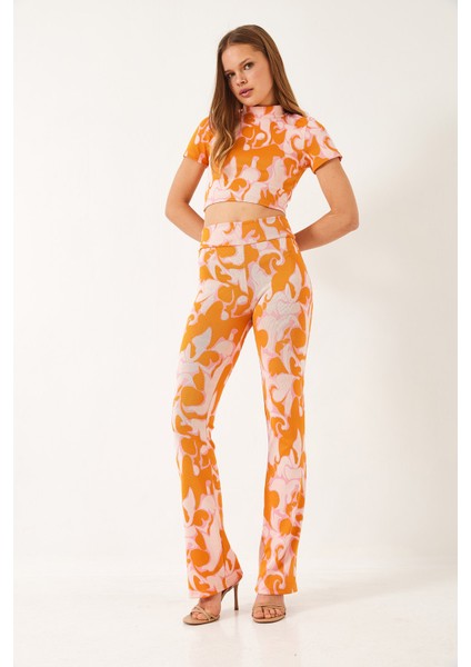 Kadın Yarım Balıkçı Yaka Kısa Kollu Crop Beli Lastikli Pantolonlu Alt-Üst Takım modelleri