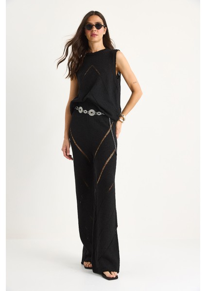 Kadın Kalın Askılı Bluz Bol Pantolonlu Ince Yazlık Triko Alt-Üst Takım modelleri