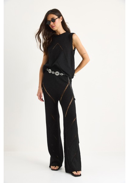 Kadın Kalın Askılı Bluz Bol Pantolonlu Ince Yazlık Triko Alt-Üst Takım fırsatları