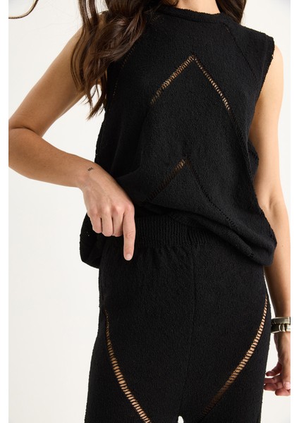 Kadın Kalın Askılı Bluz Bol Pantolonlu Ince Yazlık Triko Alt-Üst Takım