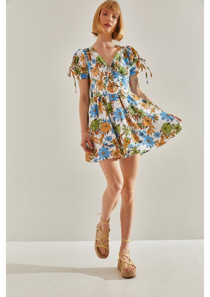 Kadın Emprime Vatkalı Anvelop Detaylı Çiçek Desenli Elbise modelleri