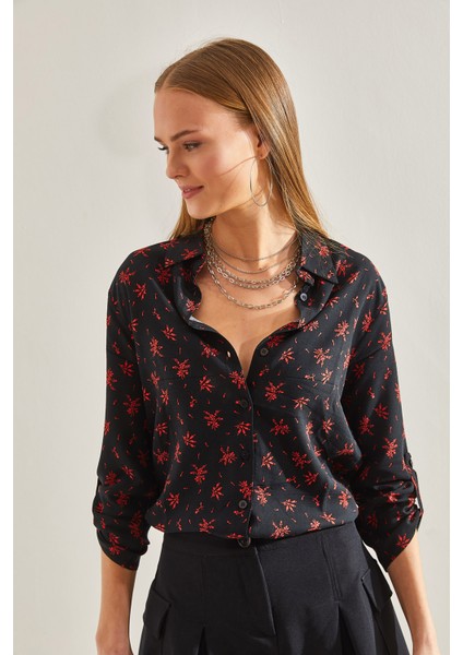 Kadın Kol Katlamalı Desenli Viskon Gömlek fiyatları