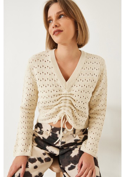 Kadın Önü Büzgülü Triko Kazak fiyatları