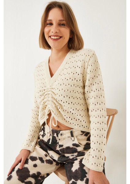 Kadın Önü Büzgülü Triko Kazak modelleri