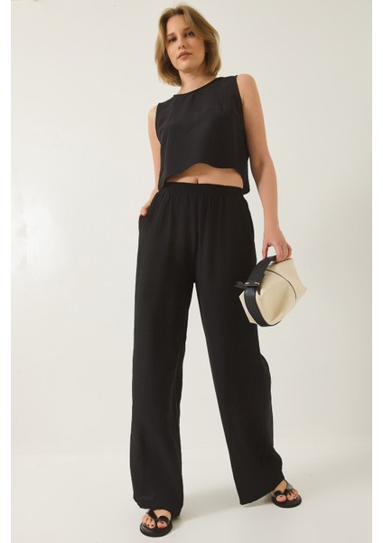 Kadın Bağlama Detaylı Yelekli Yüksek Bel Pantolonlu Yazlık Alt-Üst Takım fiyatları