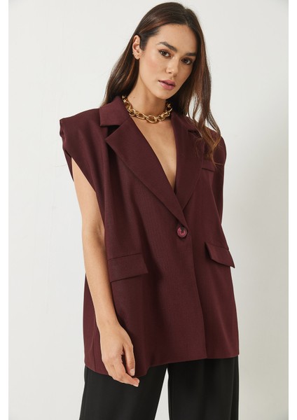 Kadın Cep Detaylı Kemerli Vatkalı Oversize Astarlı Blazer Yelek modelleri