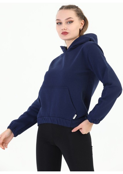 Kapüşonlu Kanguru Cepli Basic Lacivert Kadın Sweatshirt fiyatları