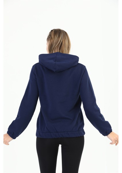 Kapüşonlu Kanguru Cepli Basic Lacivert Kadın Sweatshirt modelleri