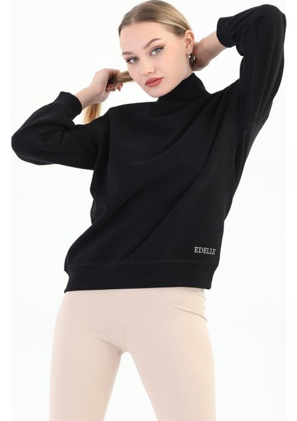 Siyah Organik Kadın Sweatshirt Balıkçı Yaka fiyatları