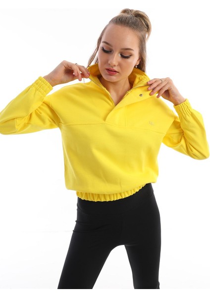 Fermuarlı Çıt Çıtlı Kadın Sweatshirt Sarı