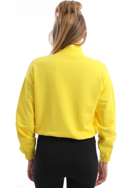 Fermuarlı Çıt Çıtlı Kadın Sweatshirt Sarı fırsatları