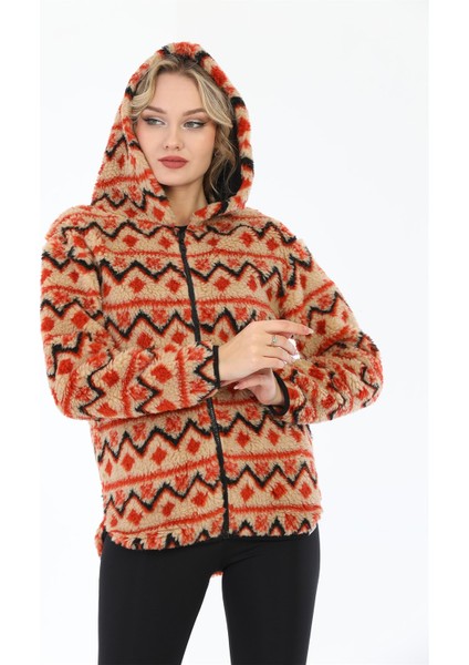 Uzun Kollu Fermuarlı Kapüşonlu Regular Peluş Sweatshirt modelleri