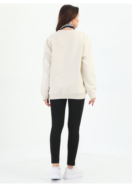 Bej Organik Kadın Sweatshirt Oversize V-Yaka indirimleri