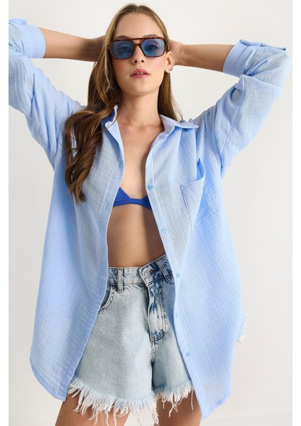 Kadın Oversize Basic Müslin Gömlek