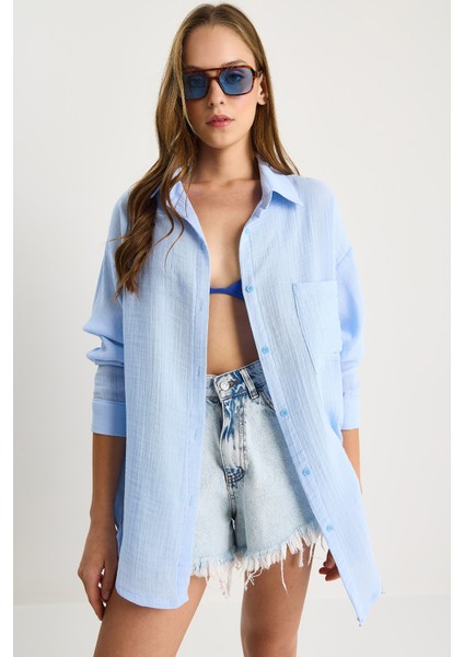 Kadın Oversize Basic Müslin Gömlek modelleri