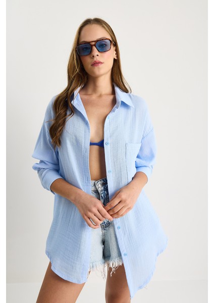 Kadın Oversize Basic Müslin Gömlek fırsatları
