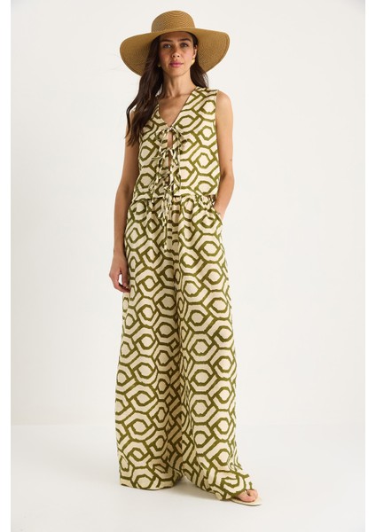 Kadın Bağlama Detaylı Bluz Desenli Viskon Alt-Üst Takım - fiyatları