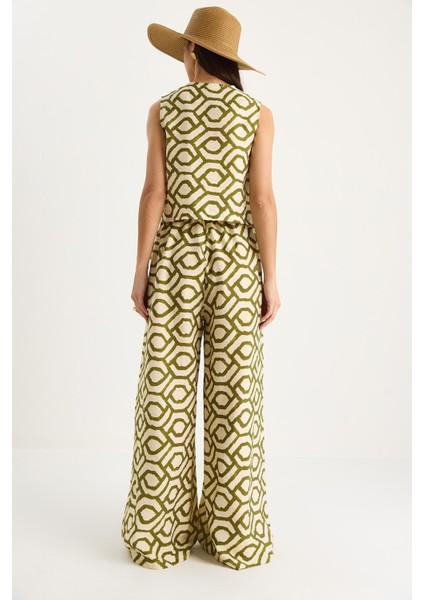 Kadın Bağlama Detaylı Bluz Desenli Viskon Alt-Üst Takım - indirimleri