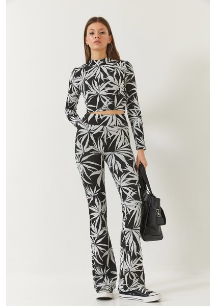Kadın Yarım Balıkçı Yaka Uzun Kollu Crop Beli Lastikli Pantolonlu Alt-Üst Takım fiyatları