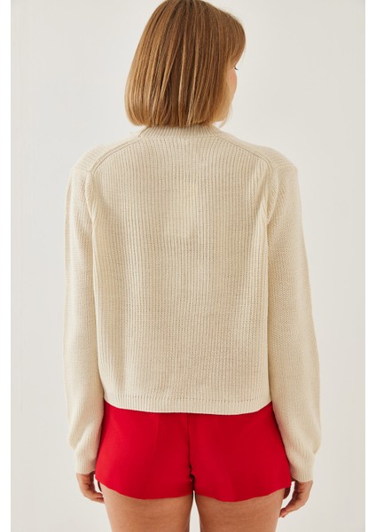 Kadın Bisiklet Yaka Nakışlı Selanik Triko Kazak