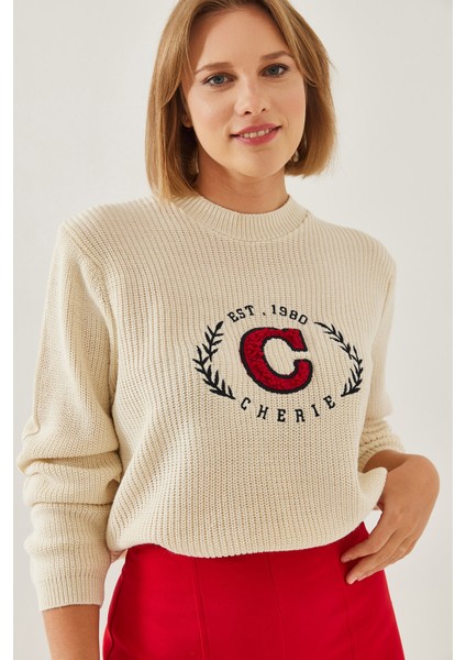 Kadın Bisiklet Yaka Nakışlı Selanik Triko Kazak fiyatları