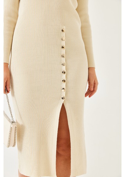 Kadın Fitilli Düğmeli Triko Elbise modelleri