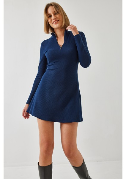 Kadın Fermuarlı Fitilli Ottoman Kumaş Elbise fiyatları