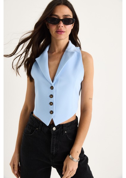 Kadın Şal Yaka Sırt Bağlama Detaylı Tasarım Yelek fiyatları