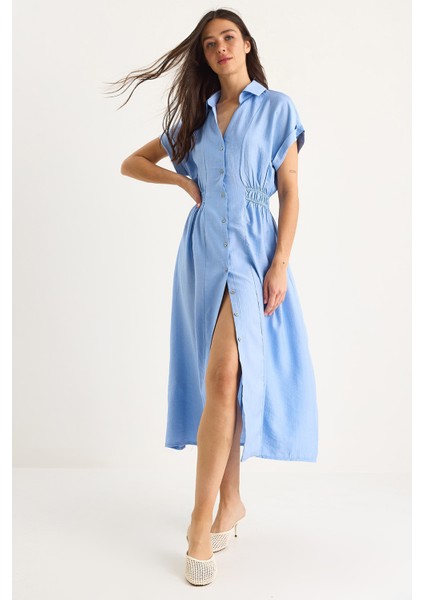 Kadın Beli Lastikli Crush Gömlek Elbise