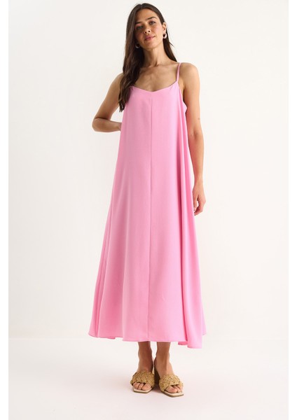 Kadın Ip Askılı Astarlı Dökümlü Rahat Yazlık Elbise