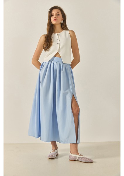 Kadın Yüksek Bel Kloş Kesim Yırtmaçlı Etek fiyatları