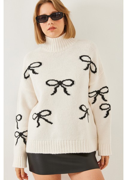 Kadın Fiyonk Desenli Balıkçı Yaka Triko Kazak modelleri