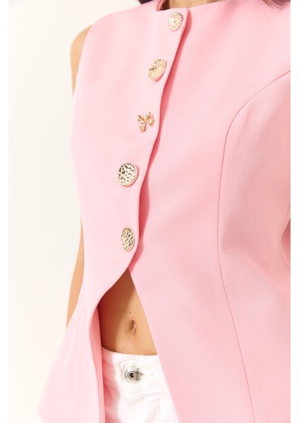 Kadın Regular Bisilet Yaka Gold Düğme Detaylı Astarlı Dokuma Yelek fırsatları