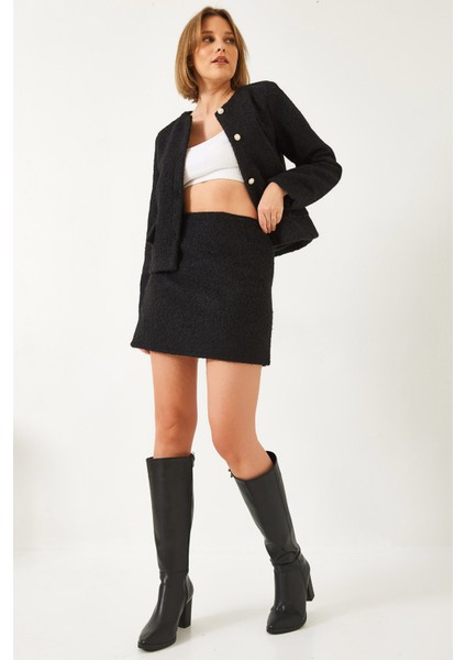 Kadın A-Kesim Kırçıllı Kaşe Kısa Etek fiyatları