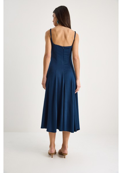 Kadın Ince Askılı Godeli Kare Yaka Midi Elbise indirimleri