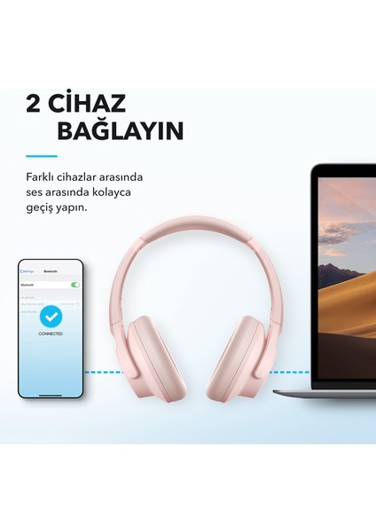 Soundcore Life Q20i Bluetooth Kablosuz Kulaklık - Hibrit Aktif Gürültü Önleyici Anc - Pembe - A3004