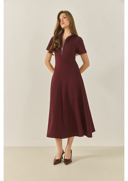 Kadın Önü Fermuarlı Belden Oturtmalı Kısa Kollu Çan Elbise fırsatları