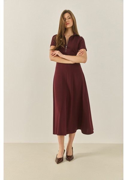 Kadın Önü Fermuarlı Belden Oturtmalı Kısa Kollu Çan Elbise indirimleri