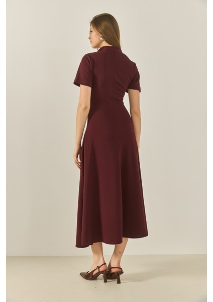 Kadın Önü Fermuarlı Belden Oturtmalı Kısa Kollu Çan Elbise