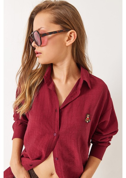 Kadın Teddy Nakışlı Crash Gömlek modelleri