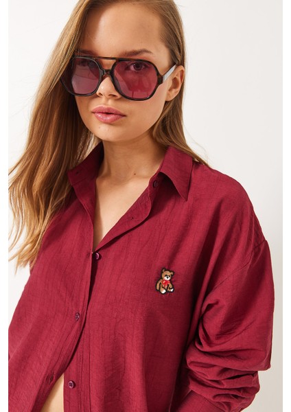 Kadın Teddy Nakışlı Crash Gömlek fırsatları