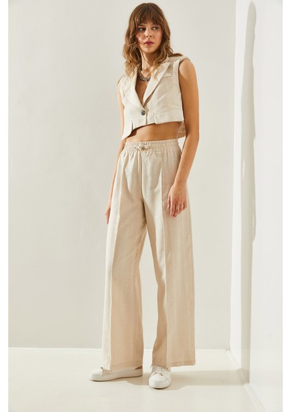 Kadın Cep Kapak Detaylı Crop Yelek Palazzo Pantolonlu Alt-Üst Takım modelleri