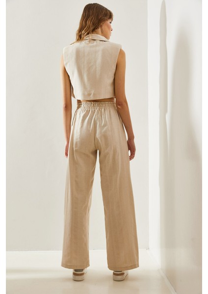 Kadın Cep Kapak Detaylı Crop Yelek Palazzo Pantolonlu Alt-Üst Takım fırsatları