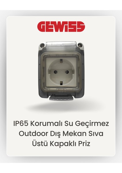 IP65 Korumalı Su Geçirmez Outdoor Dış Mekan Sıva Üstü Kapaklı Priz - Kapak Dahil
