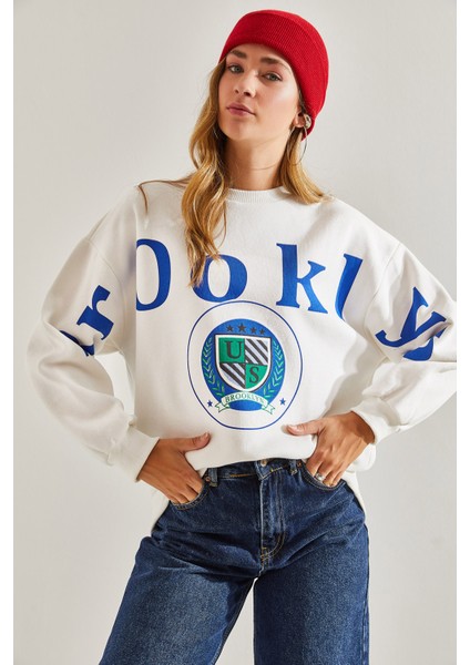 Kadın Baskılı Üç Iplik Şardonlu Sweatshirt