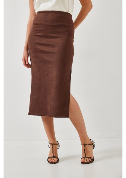 Kadın Yırtmaçlı Süet Kalem Etek fiyatları