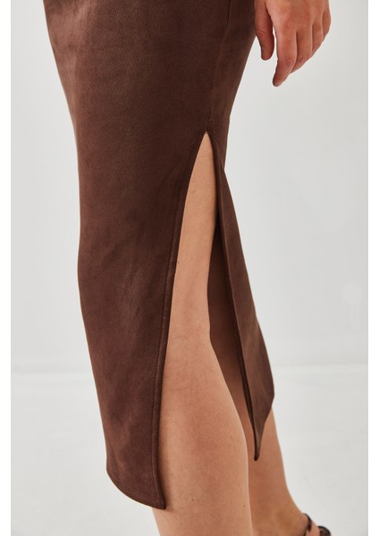 Kadın Yırtmaçlı Süet Kalem Etek modelleri