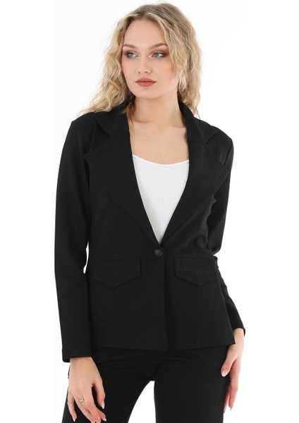 Siyah Blazer Tek Düğmeli Kadın Ceket modelleri