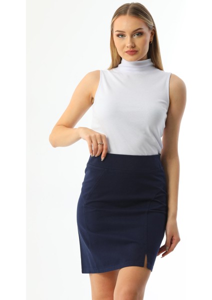 Mini Yırtmaçlı Lacivert Gabardin Etek fiyatları